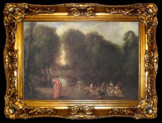 framed  Jean-Antoine Watteau Assembly in a Park (mk05), ta009-2